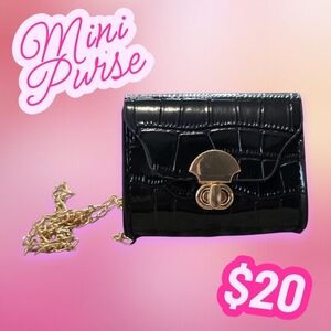 Black Croc-Embossed Mini Purse With Chain Strap